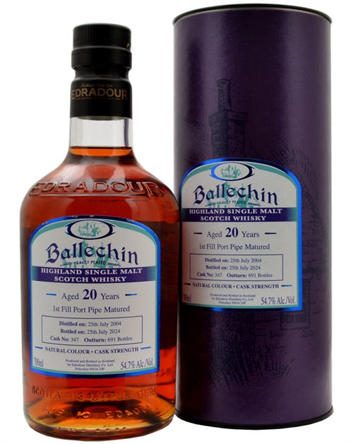 Edradour Ballechin 20 år 2004/2024 1st Fill Port Pipe Matured Highland Single Malt Scotch Whisky 70 cl 54,7%