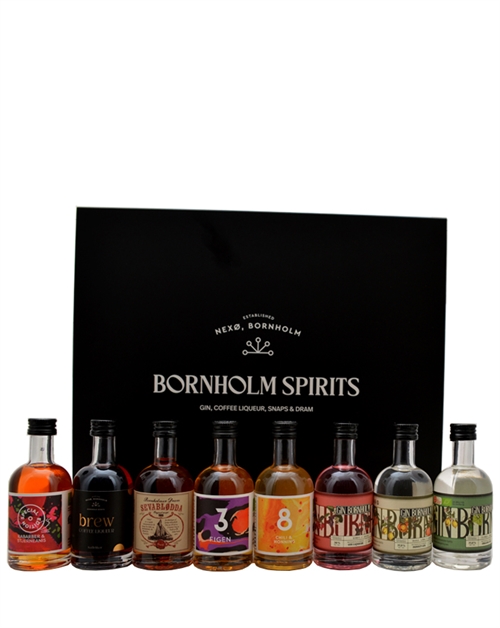 Bornholm Spirits Miniature Smagekasse Dansk Gin, Kaffelikør, Snaps & Dram 8x5 cl 18-40%