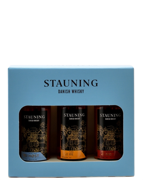 Stauning Miniature Høst Rye Kaos Gavesæt Dansk Whisky 3x5 cl 